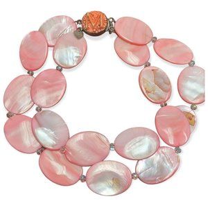 Pink Statement Necklace, Multi Strand Pink Shell Necklace Marked JoJo - M, 925